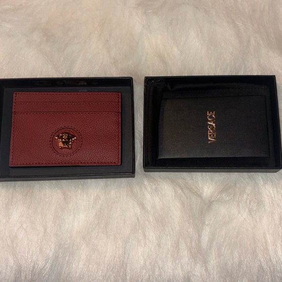 Versace Burgundy Card Holder with Gold Medusa